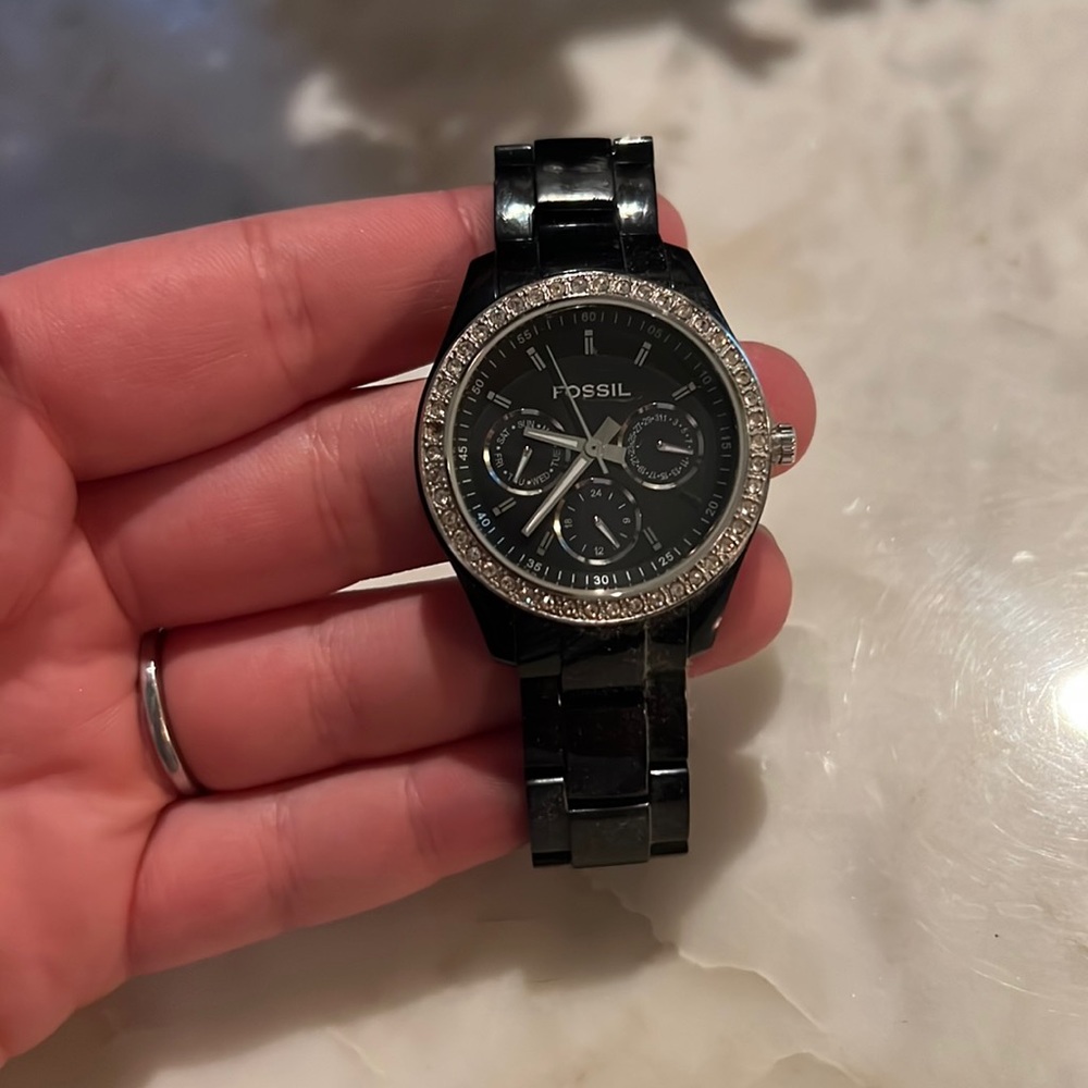 Fossil Black Acrylic Chronograph Ladies Watch